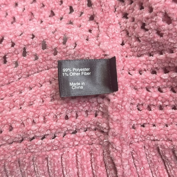 Lane Bryant Women’s Size 18/20 Open Weave Cardigan Pink Chenille Metallic Thread - Picture 5 of 8
